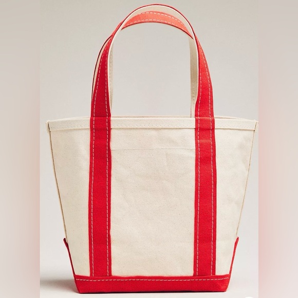 Anthropologie The Hartley Canvas Tote Red Cream Beaded Bag NWT - Picture 2 of 4